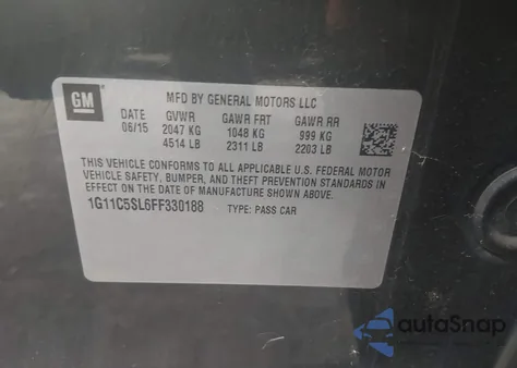 2015 Chevrolet Malibu 1Lt z USA, uszkodzony, nr VIN 1G11C5SL6FF330188